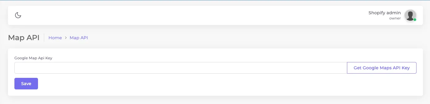 CBmap Map API settings with the Google Map API key field and Save button